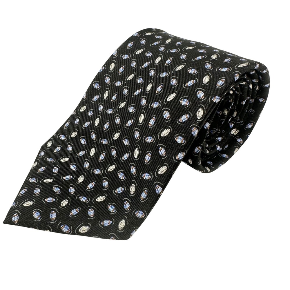 Brooks Brothers Makers Mens Silk Tie Black Football Pattern Printed Italy USA